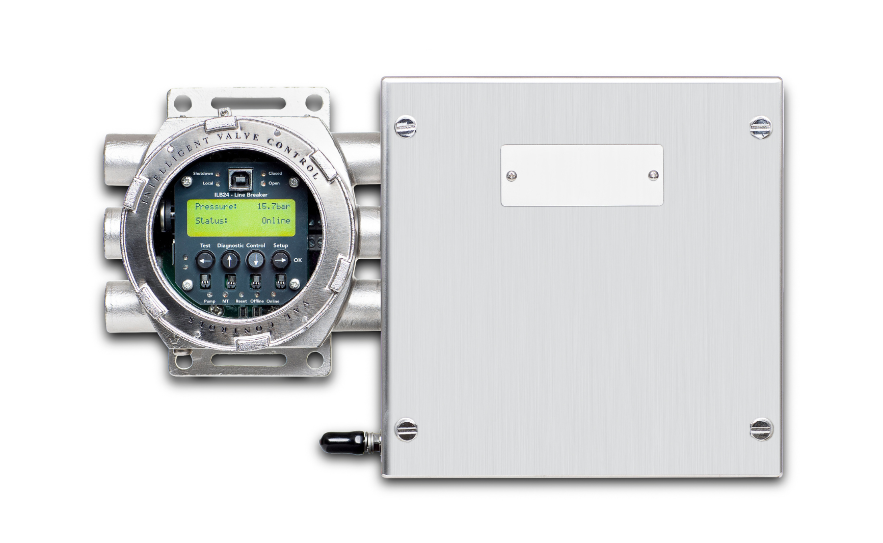 ILB24-AF - Intelligent Line Breaker l in SS316L housing material. Used for pipeline monitoring and control in Ex areas.