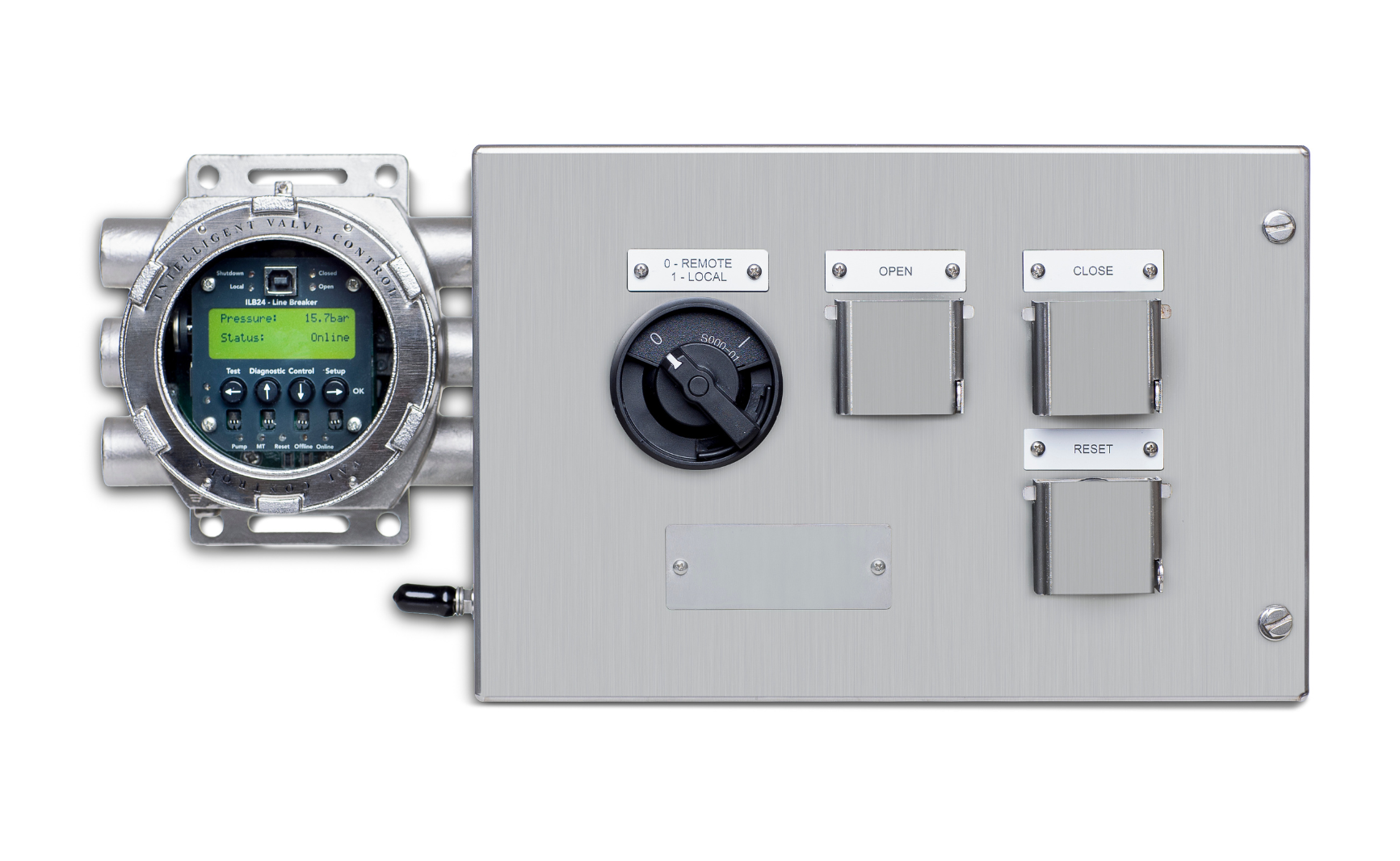 ILB24-AFL - Intelligent Line Breaker with a local control panel in SS316L housing material. Used for pipeline monitoring and control in Ex areas. 